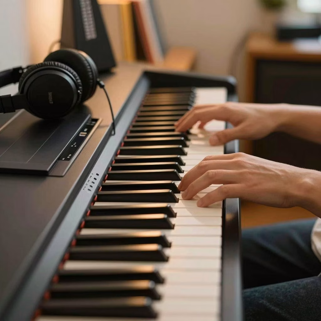 Mains jouant sur un piano numérique 88 touches - Choix du premier piano
